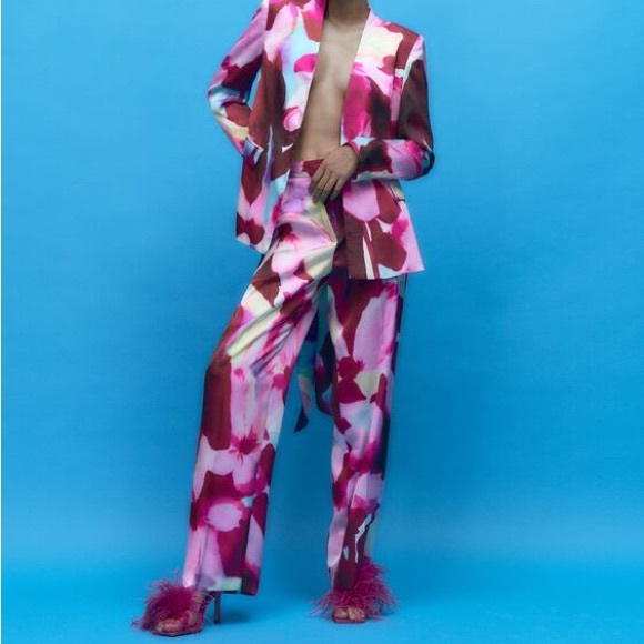 ZARA Satin Floral Print Palazzo Pant Trousers - Picture 15 of 16